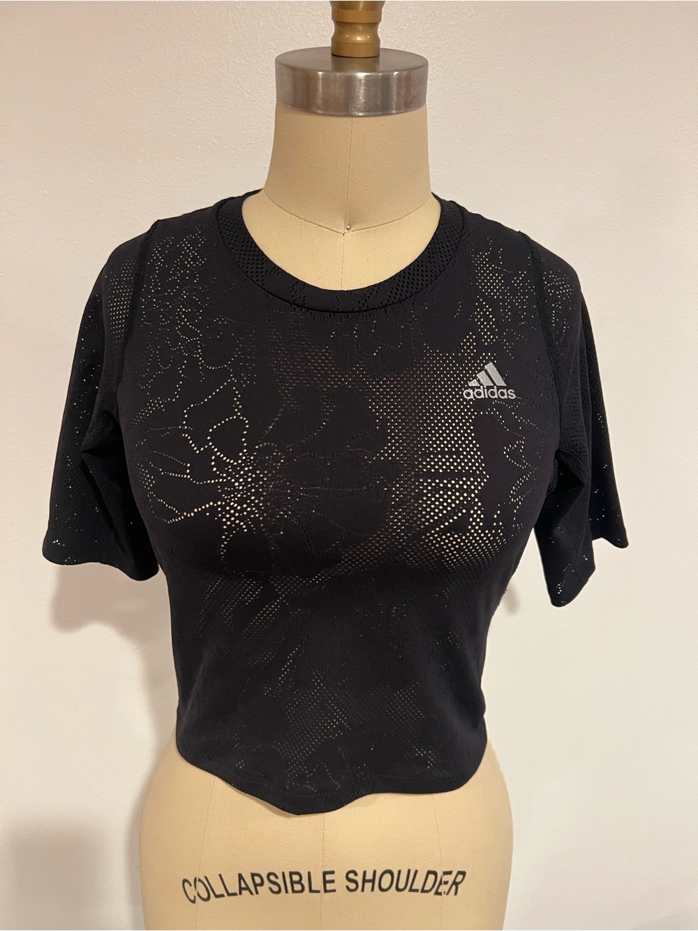 adidas Black Perforated Floral Crop Tee